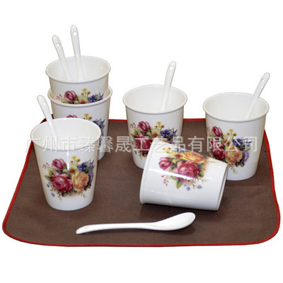 廠家直銷(xiāo)六杯六勺茶具 商務(wù)禮品優(yōu)選，花卉圖案典雅促銷(xiāo)
